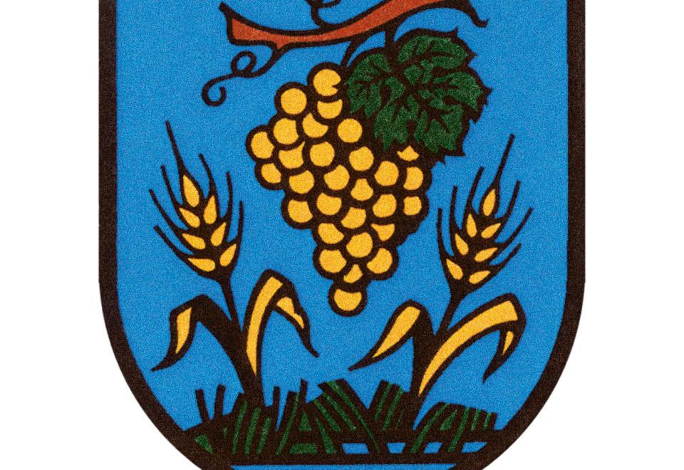 Stadtwappen Coswig mit gelben Weintrauben auf blauem Grund