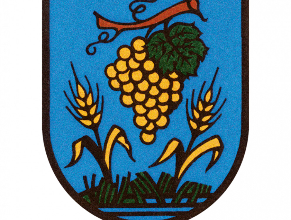 Stadtwappen Coswig mit gelben Weintrauben auf blauem Grund