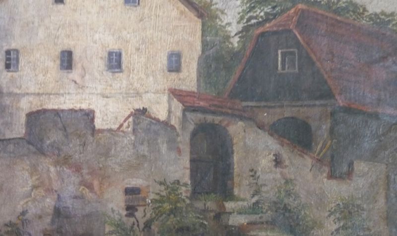 Karrasburg Gebäude und Mauer im 19. Jahrhundert, Gemälde Karrasburg von 1893