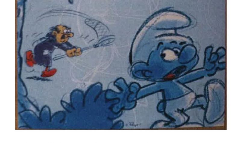 Postkarte Gargamel jagt Schlumpf