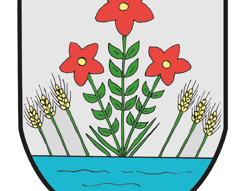 Ortsteil Sörnewitz als Siegel mit roten Blumen und Ähren auf Wasser